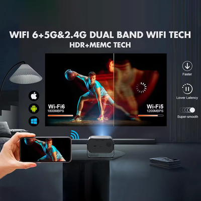 BT 5.0 โปรเจคเตอร์พกพาขนาดเล็กแบบบลูทูธ พร้อมการปรับมุมหลายมุม การแก้ไข Keystone และ LED Light Source Display Chip