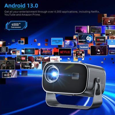 BT 5.0 โปรเจคเตอร์พกพาขนาดเล็กแบบบลูทูธ พร้อมการปรับมุมหลายมุม การแก้ไข Keystone และ LED Light Source Display Chip