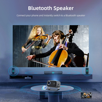 BT 5.0 โปรเจคเตอร์พกพาขนาดเล็กแบบบลูทูธ พร้อมการปรับมุมหลายมุม การแก้ไข Keystone และ LED Light Source Display Chip