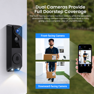 สนับสนุน IR Night Vision Dual Camera Doorbell ด้วยการสื่อสารเสียงสองทางและ AI Recognition ของมนุษย์