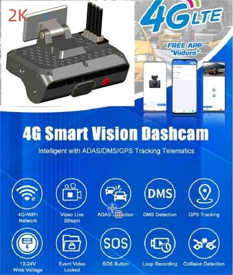4G Dashboard Dual Camera AI ADAS DMS การรับรู้ใบหน้าของคนขับรถ พร้อมการบดภาพ H.264/H.265