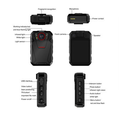 4G WiFi Law Enforcement Recorder หน้าจอสัมผัส 2.4 นิ้ว ระบบ Android 8.1 แบตเตอรี่ 2500 Mah SOS LED สีแดงและสีฟ้า LED
