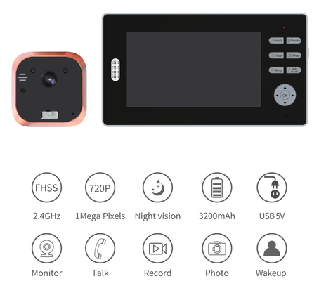 ออดวิดีโอ 2.4GHz WIFI ออดวิดีโอความละเอียดสูง 7 นิ้ว LCD Peephole