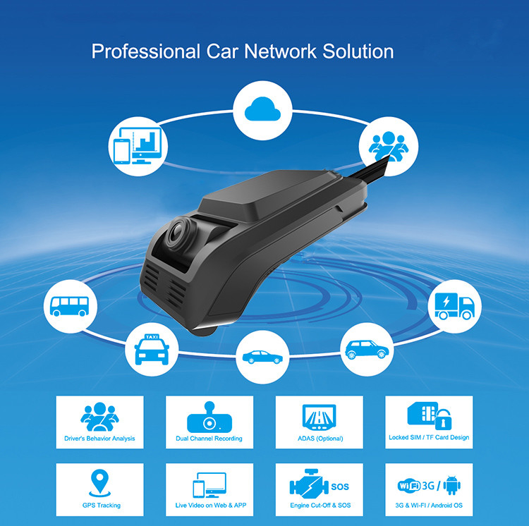 4G WiFi Dashcam น้ำหนักเบาพร้อมเซ็นเซอร์ G ในตัว 2.7 นิ้ว LCD Loop Recording